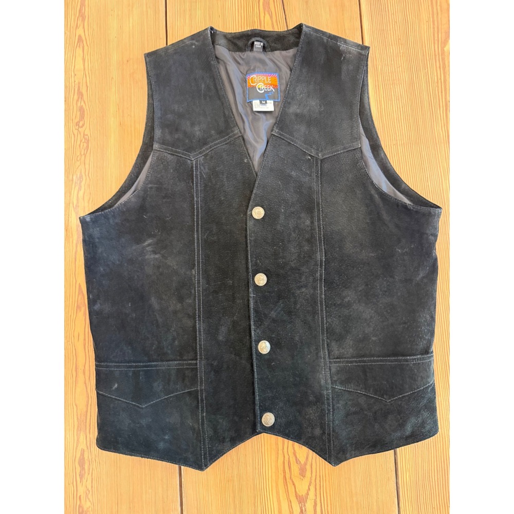 Cripple Creek Black‎ Suede Leather Vest Men's Medium Western Style Snap Front